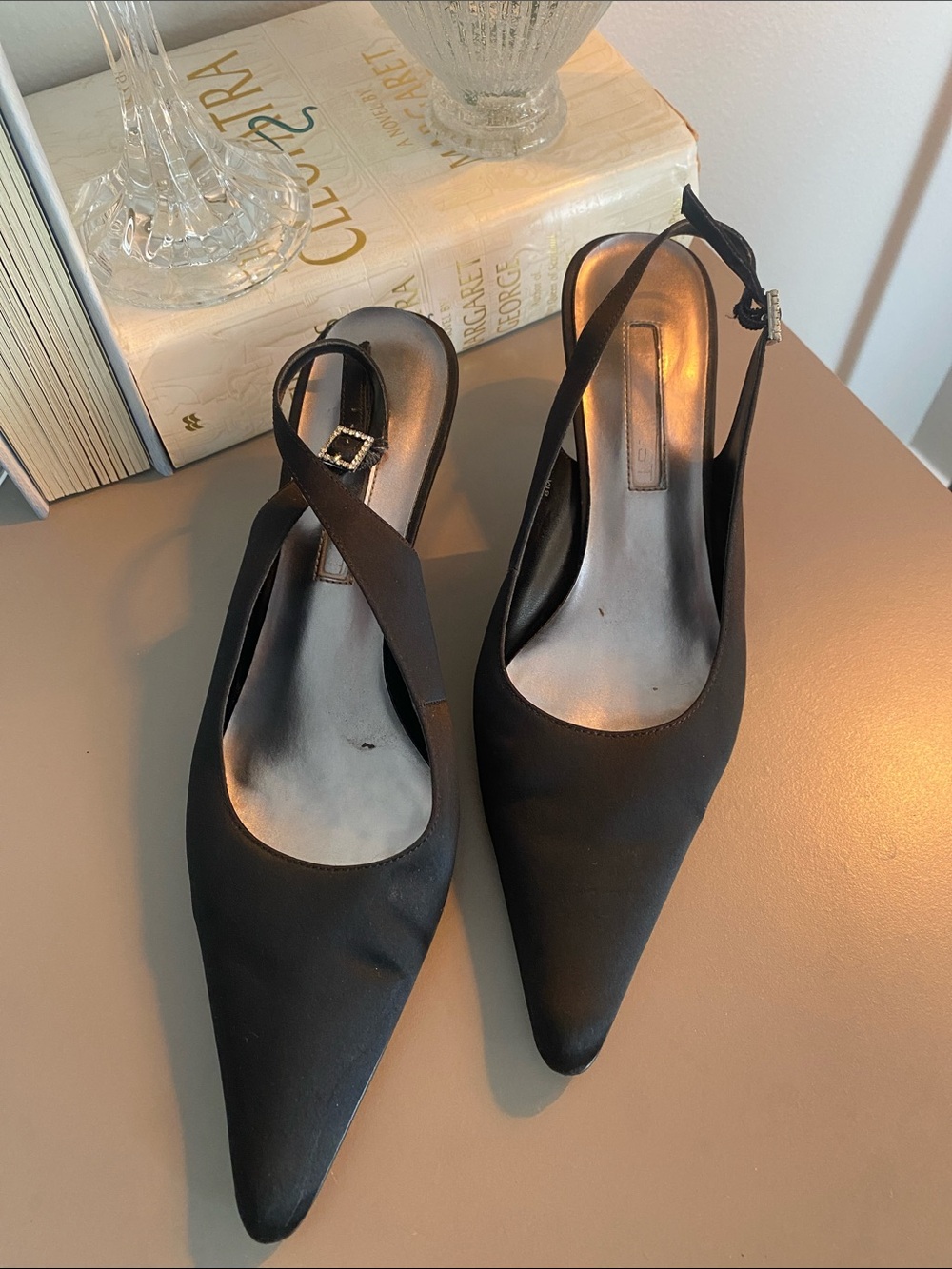 Nine West Black Pointed Slingback Heels with Buckle